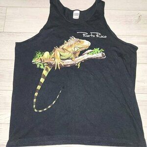 Vintage 1990s San Juan Puerto Rico Lizard Graphic Black Tank Top